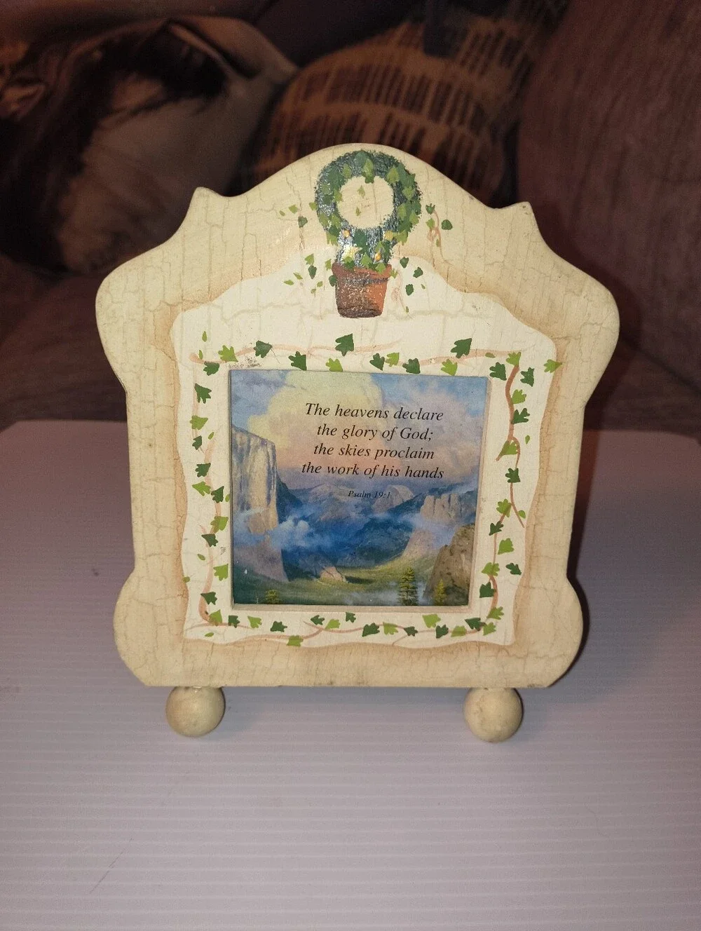 Decorative Cream Wooden Plaque with Scripture Print